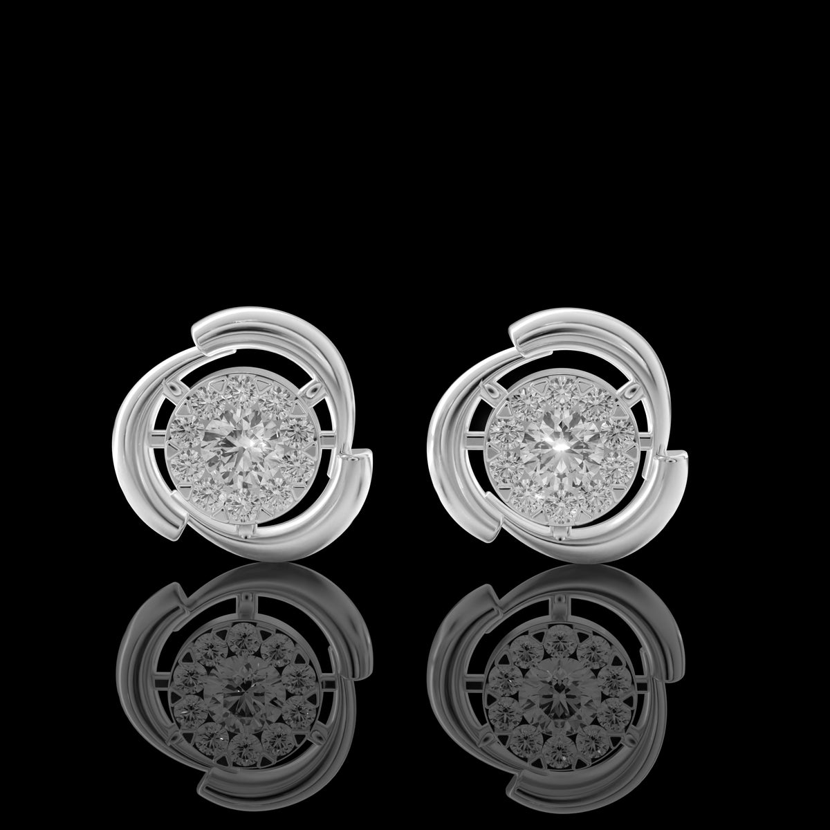 Crescent Halo Diamond Stud Earrings