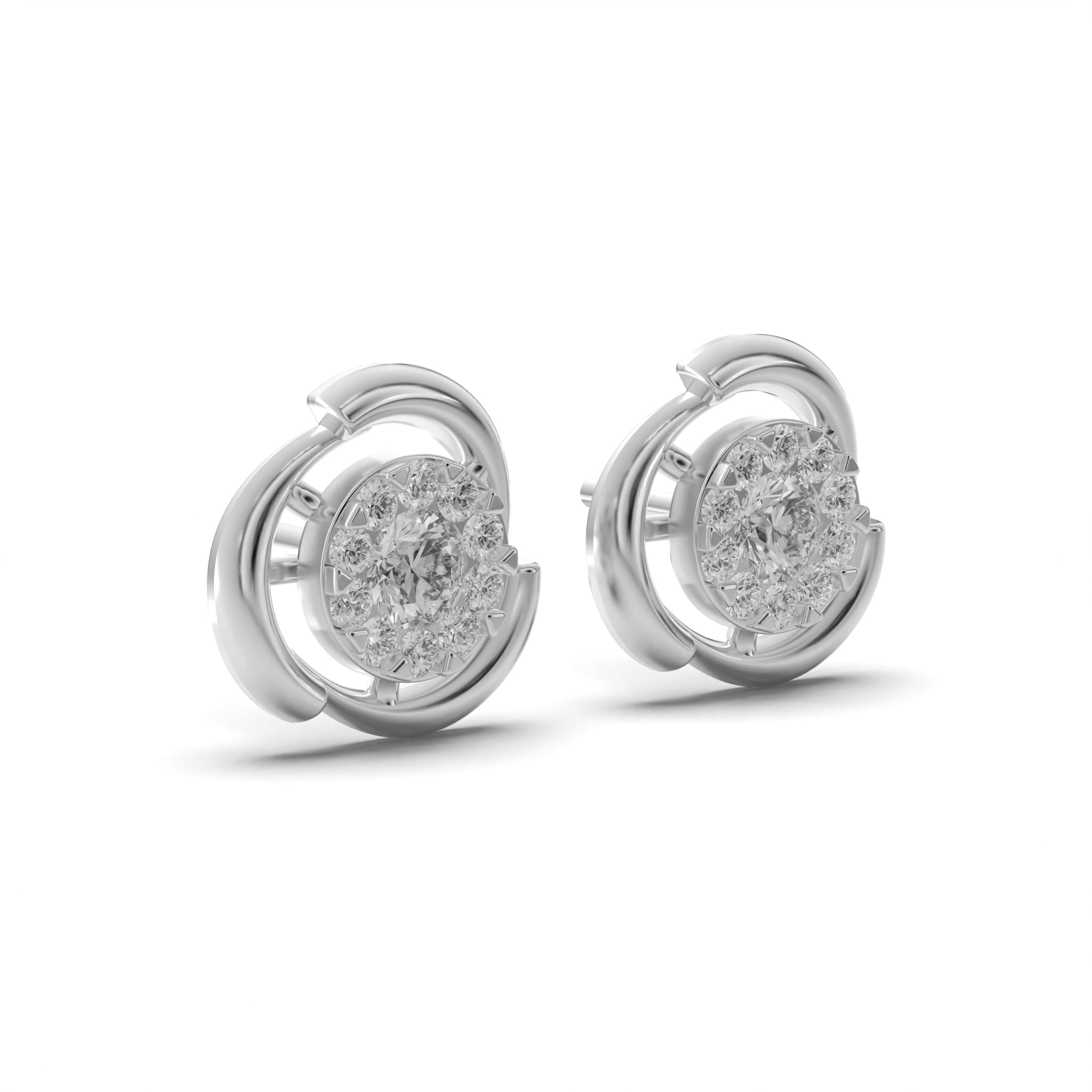 Crescent Halo Diamond Stud Earrings