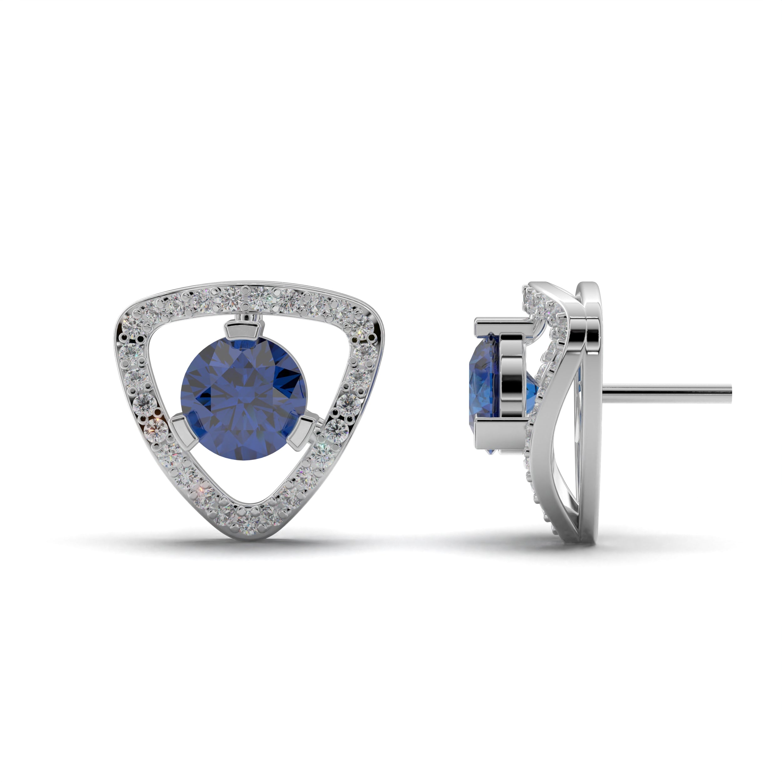 Trillion-Cut Blue Sapphire Stud