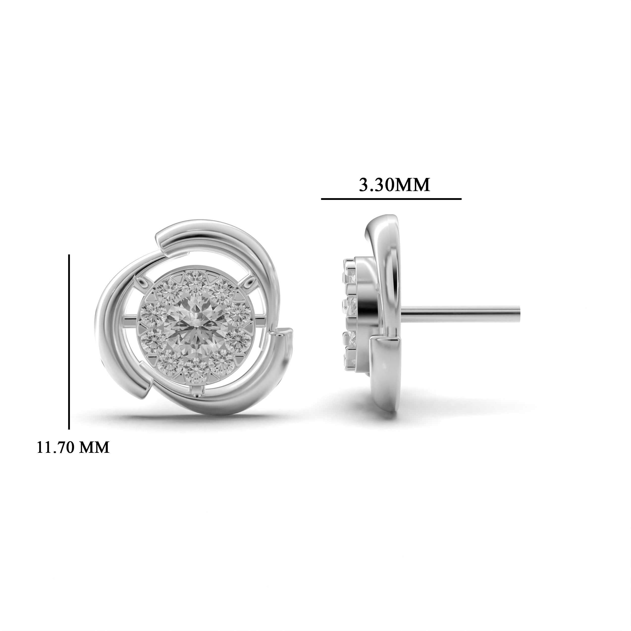 Crescent Halo Diamond Stud Earring