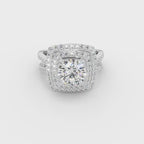 Double Halo Split Shank Engagement Ring