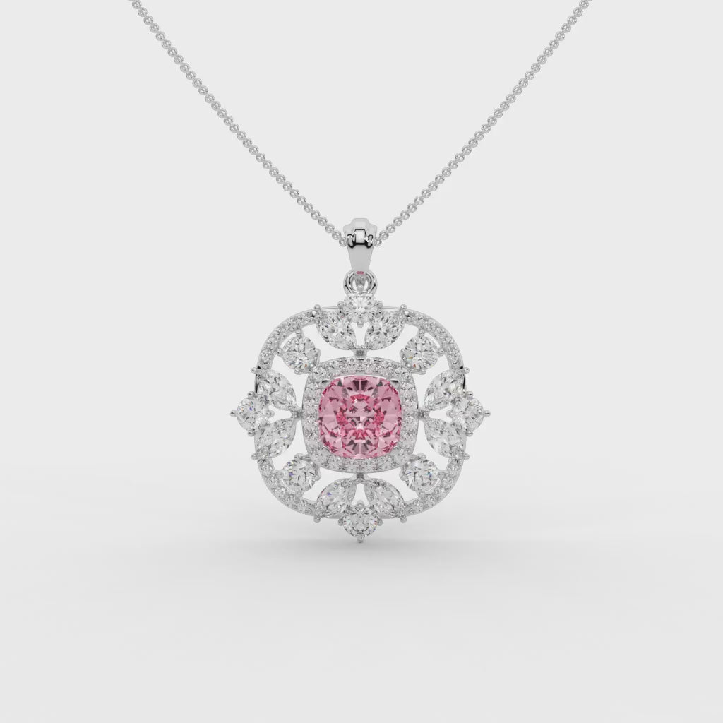 Florine Pink Cushion Solitaire Pendant