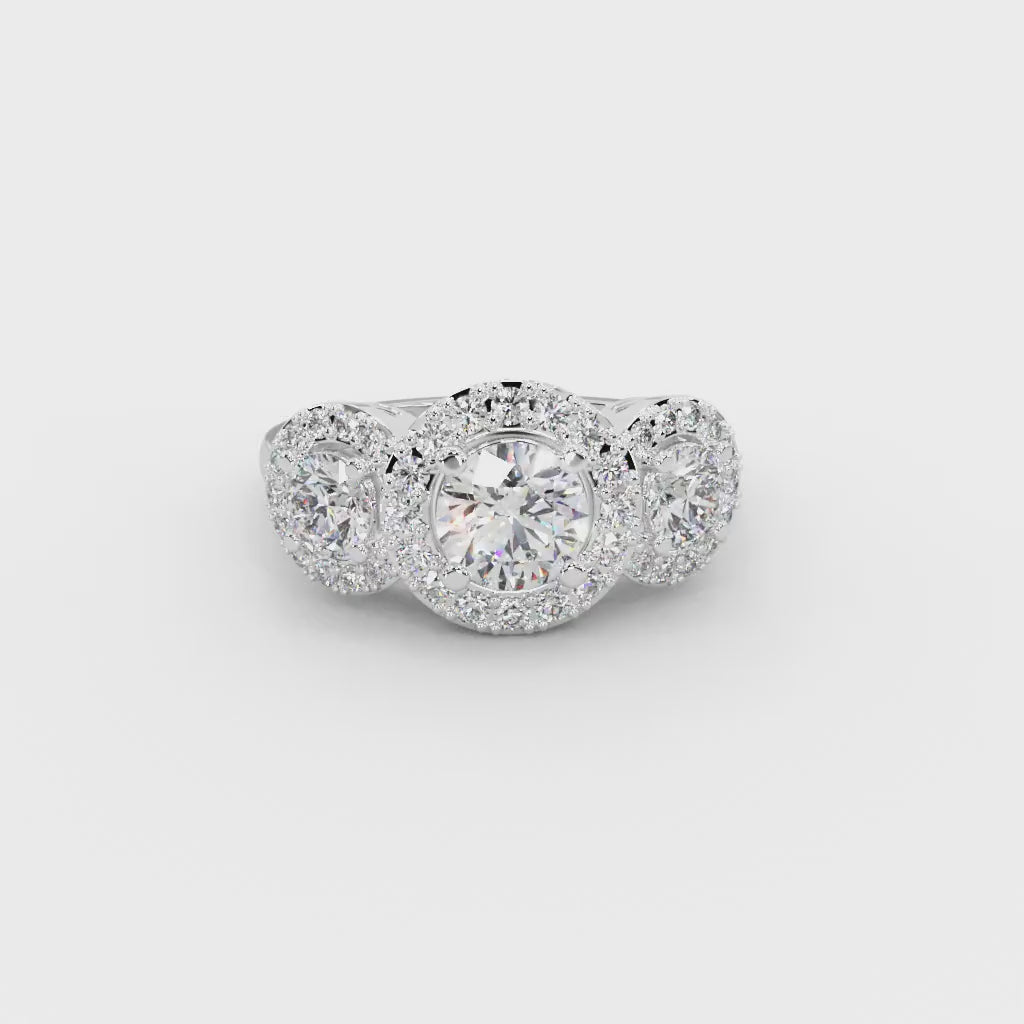 Tri Stone Halo Cocktail Ring