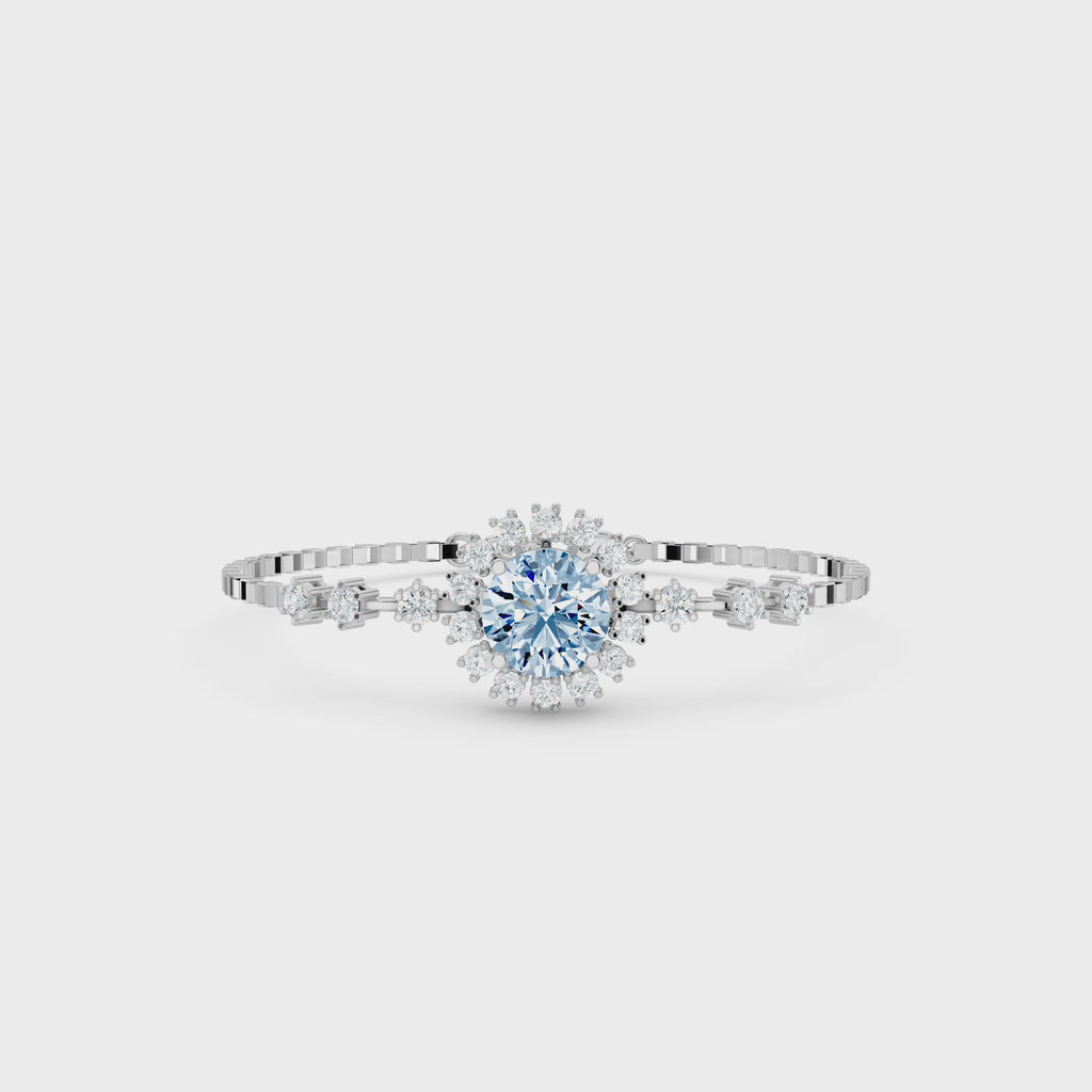 Aquamarine Floral Cluster Silver Bracelet