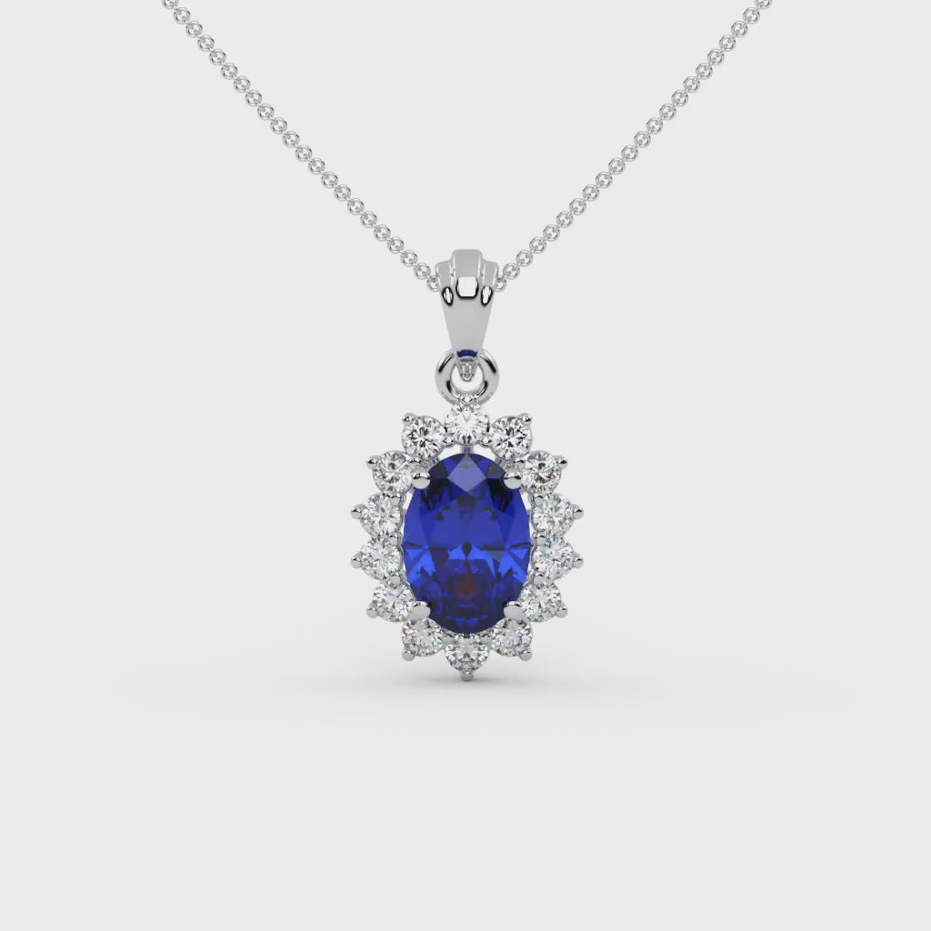 Blue Sapphire Halo Solitaire Pendant