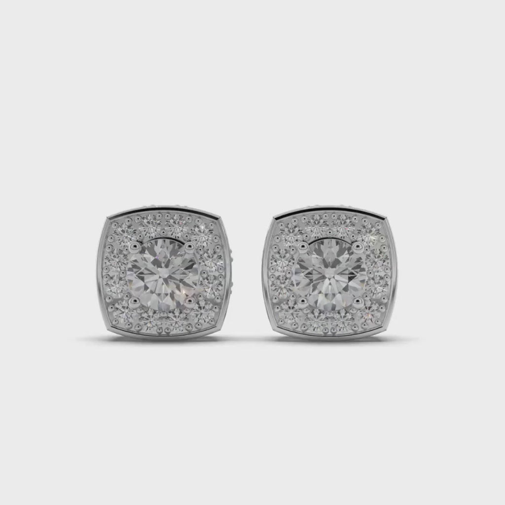 Cushion Cut Halo  Stud Earrings