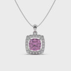 Floral Pink Cushion Cut Silver Pendant