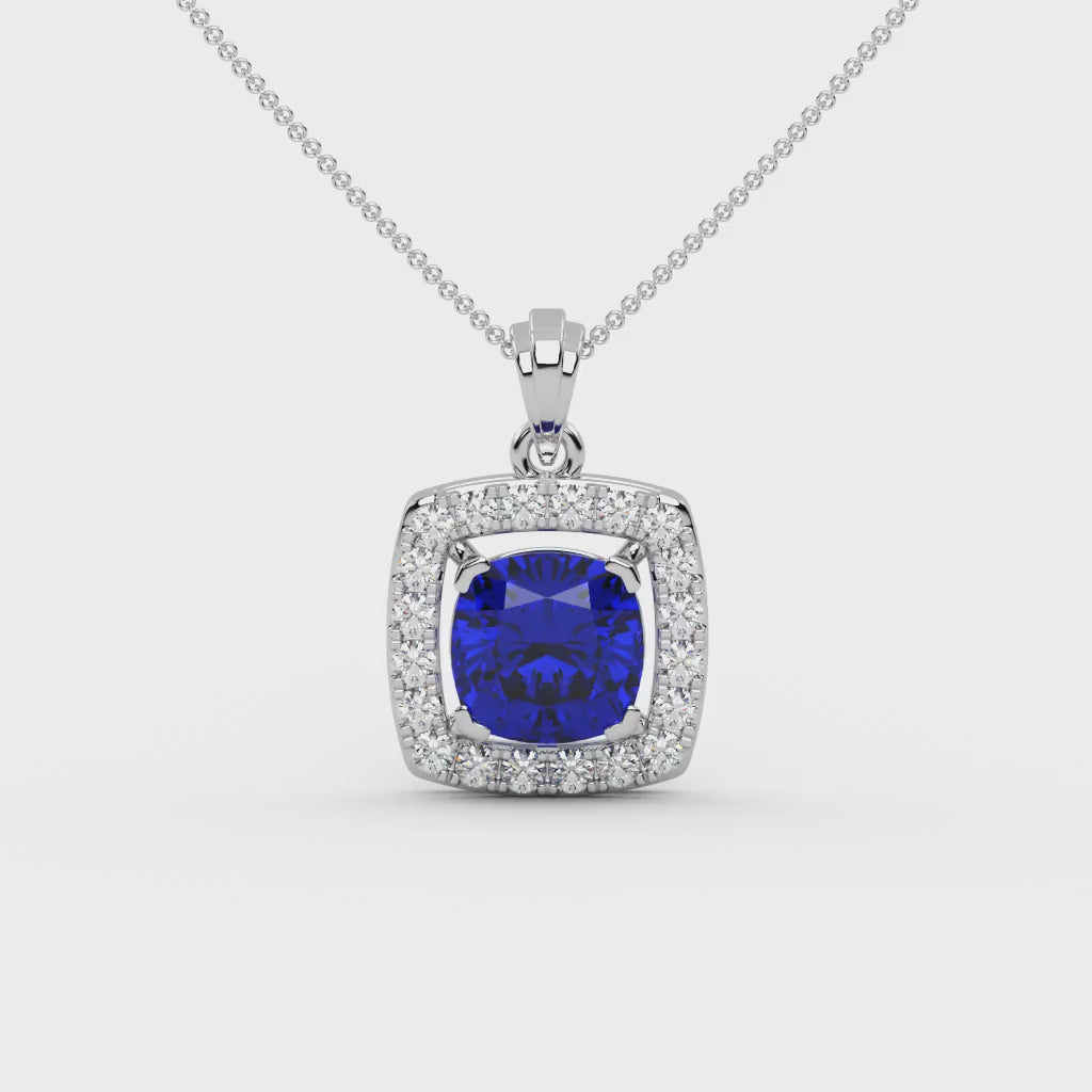 Cushion Cut Blue Sapphire Pendant