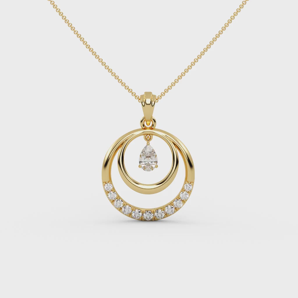 Dual Circle Pear Stone Silver Pendant