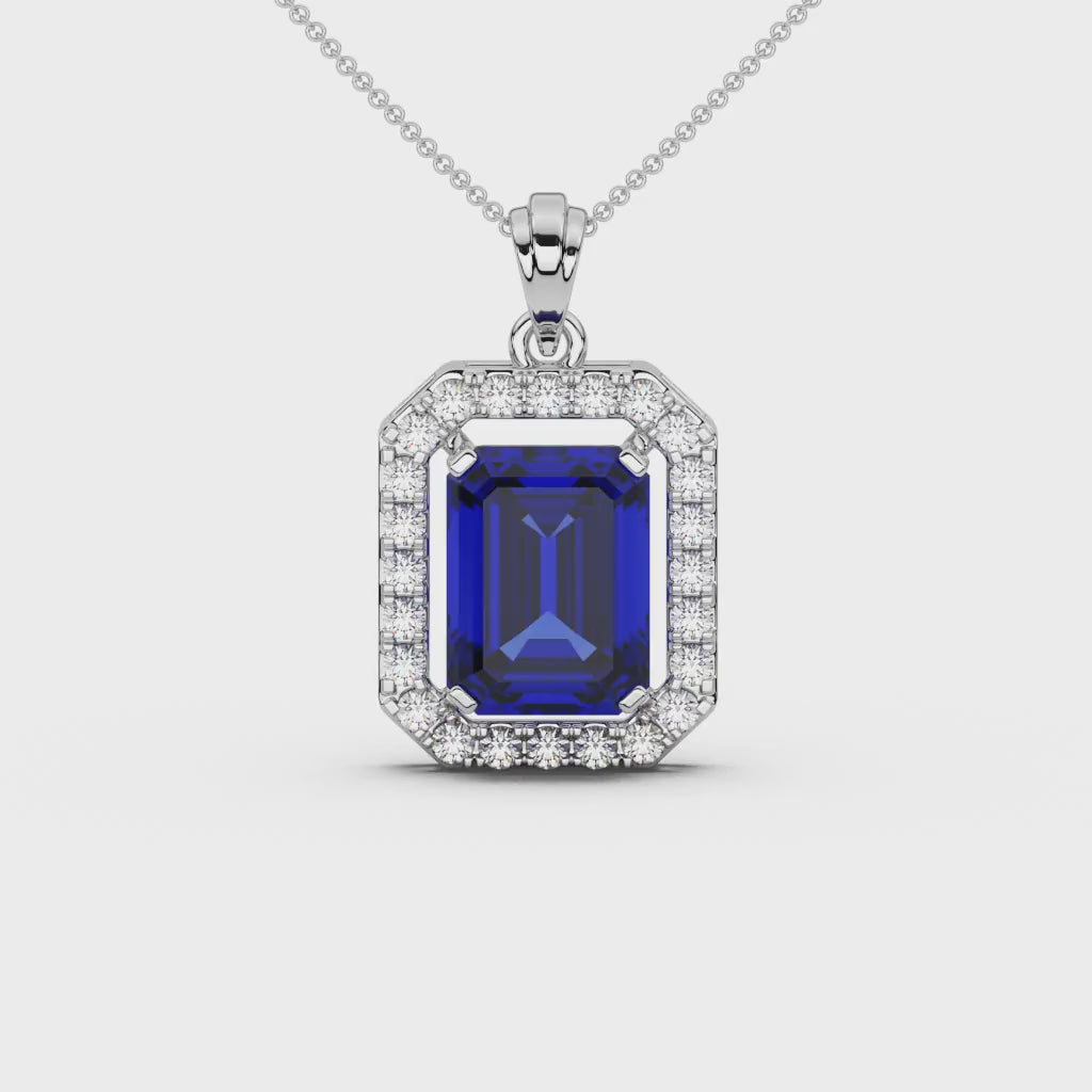 Emerald Cut Blue Sapphire  Pendants