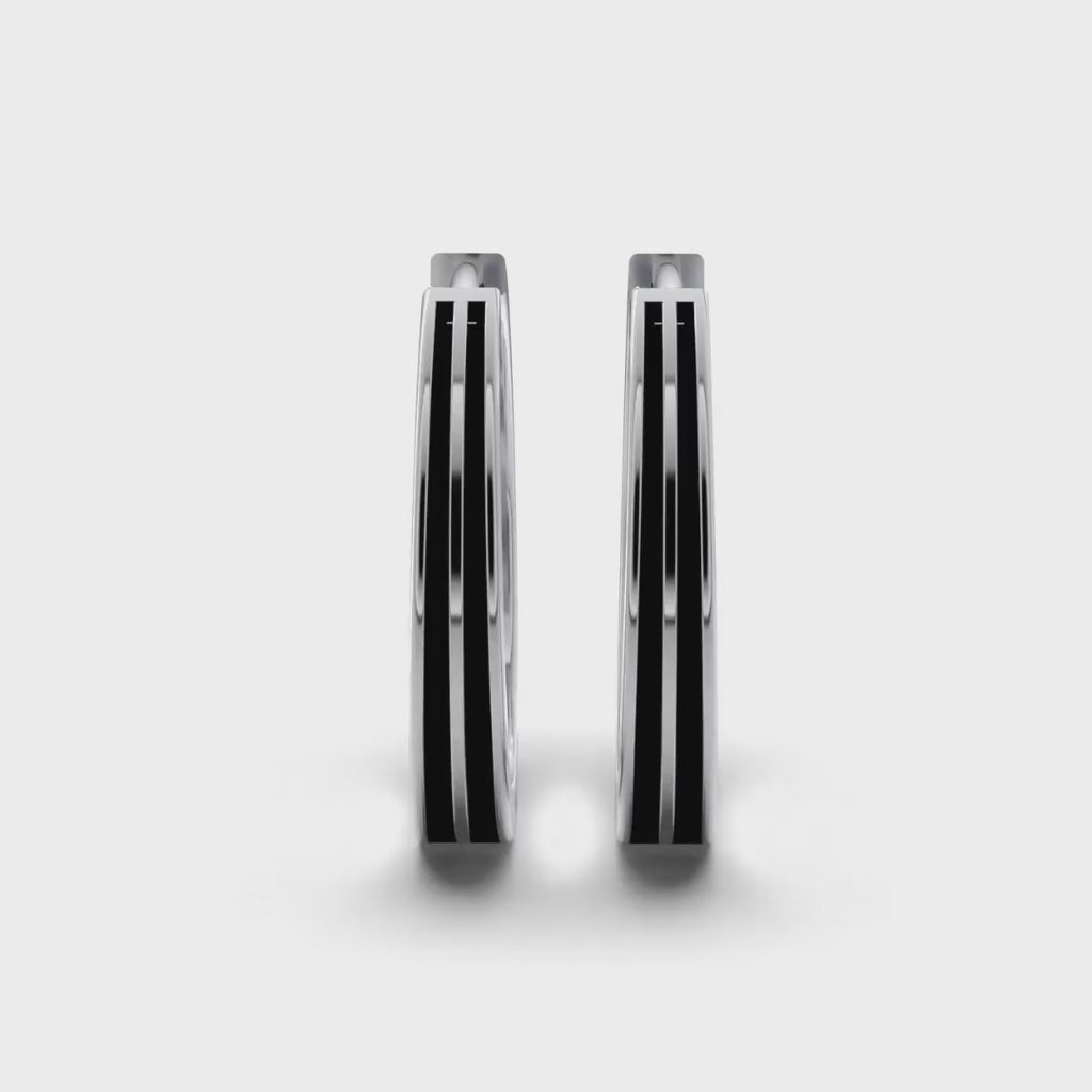 Double Line Huggie Hoop Silver Earrings 17mm