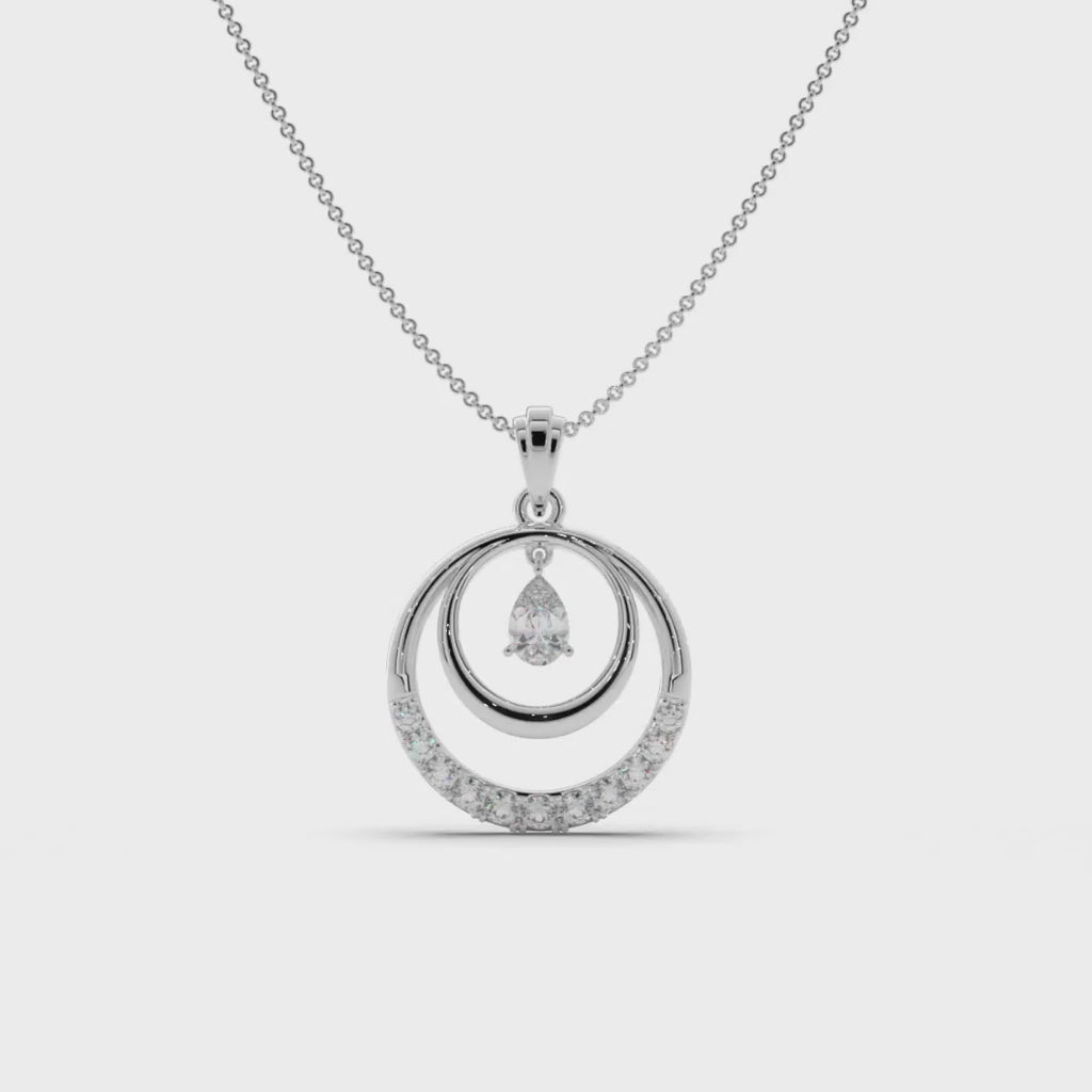 Dual Circle Pear Stone Silver Pendant