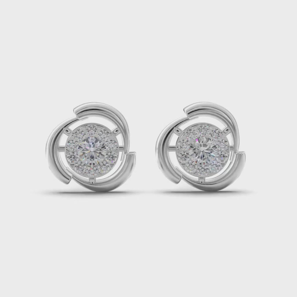 Crescent Halo Diamond Stud Earrings