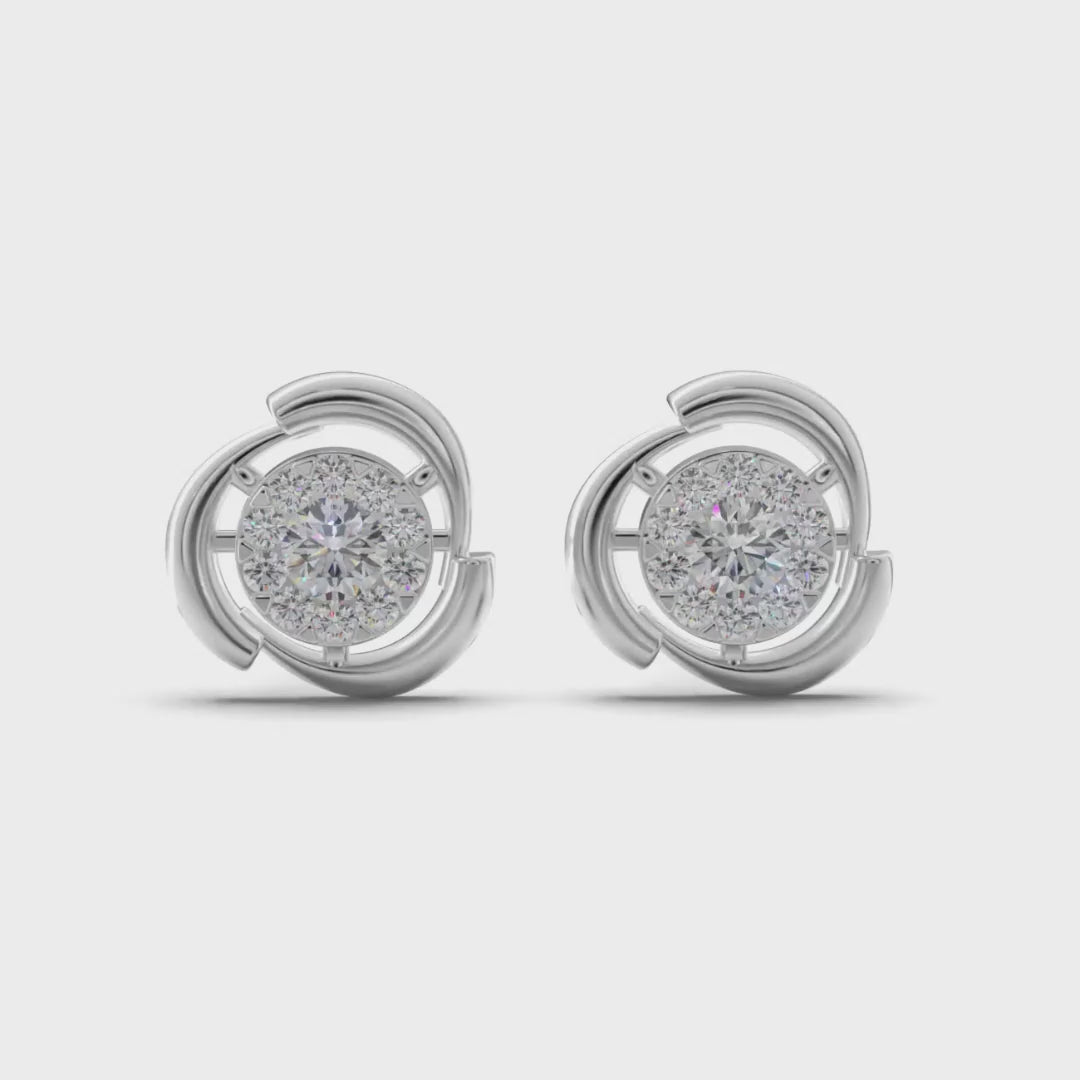 Crescent Halo Diamond Stud Earrings